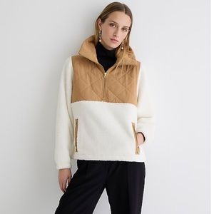 NWT J. Crew Quilted Sherpa Fleece Half-Zip Pullover